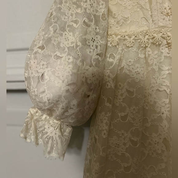 Handmade Bohemian Lace Embroidery Beading 60’s Vintage Wedding Dress Fairycore - Picture 11 of 16